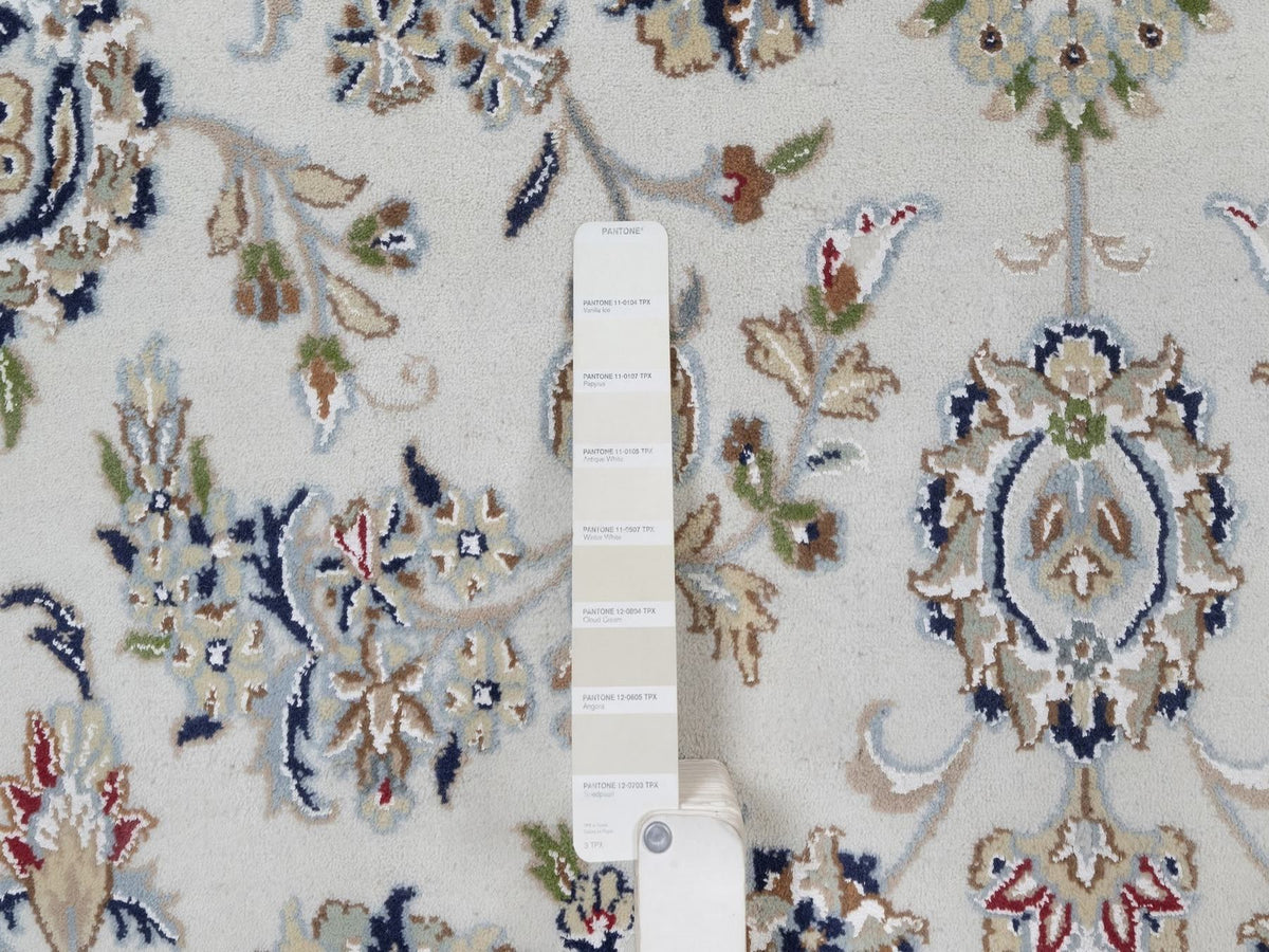 Nain Fine Oriental hand-knotted wool/silk rug in Ivory & Midnight Blue, 8'11" x 12'3" — SKU O091643 (view 7)