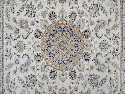 Nain Fine Oriental hand-knotted wool/silk rug in Ivory & Midnight Blue, 8'11" x 12'3" — SKU O091643 (view 8)
