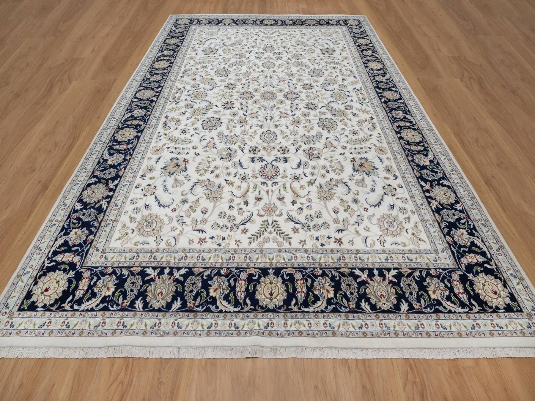 Ivory 9'11" x 14'3" Fine Oriental Hand knotted Wool/Silk Rug - Sku: O091644