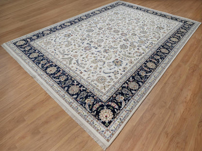 Ivory 9'11" x 14'3" Fine Oriental Hand knotted Wool/Silk Rug - Sku: O091644