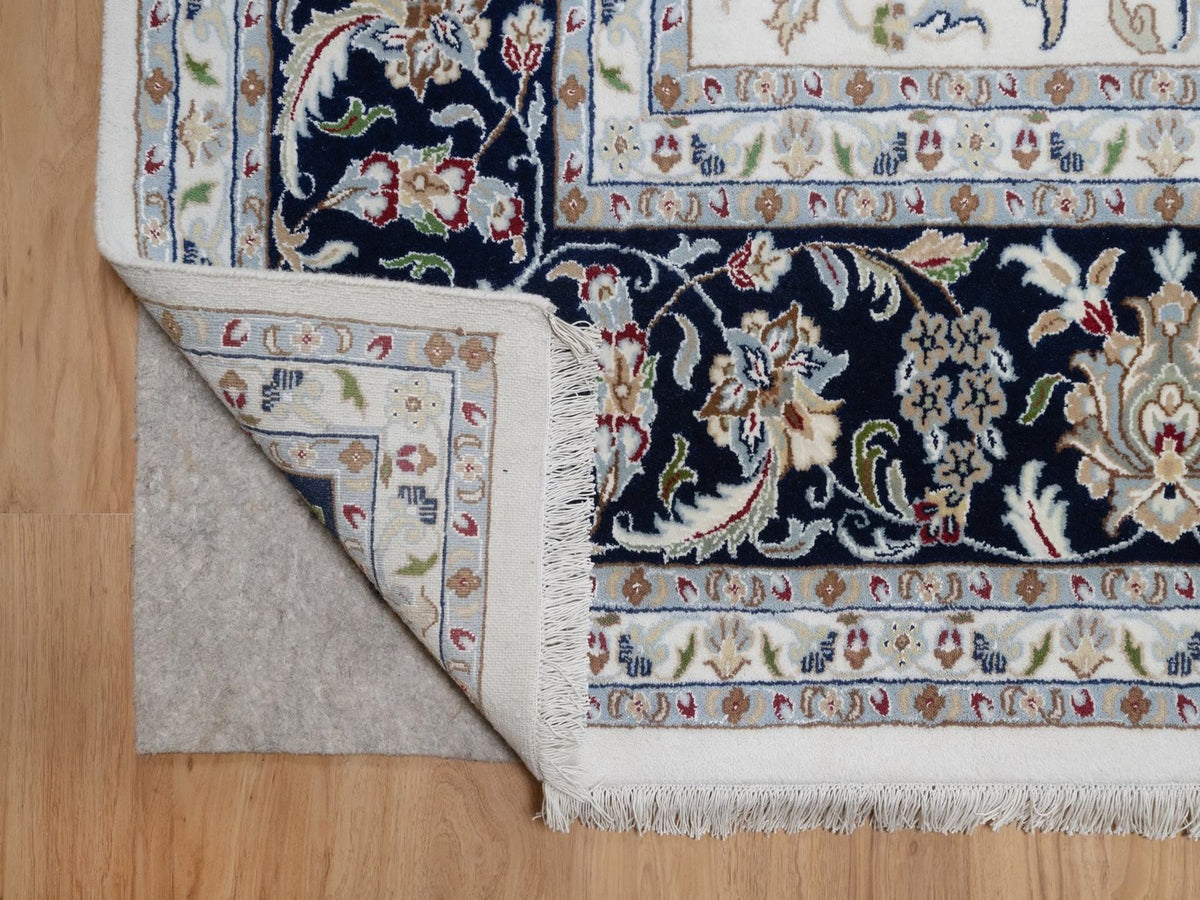 Nain Fine Oriental hand-knotted wool/silk rug in Ivory & Midnight Blue, 9'11" x 14'3" — SKU O091644 (view 4)