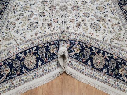 Ivory 9'11" x 14'3" Fine Oriental Hand knotted Wool/Silk Rug - Sku: O091644