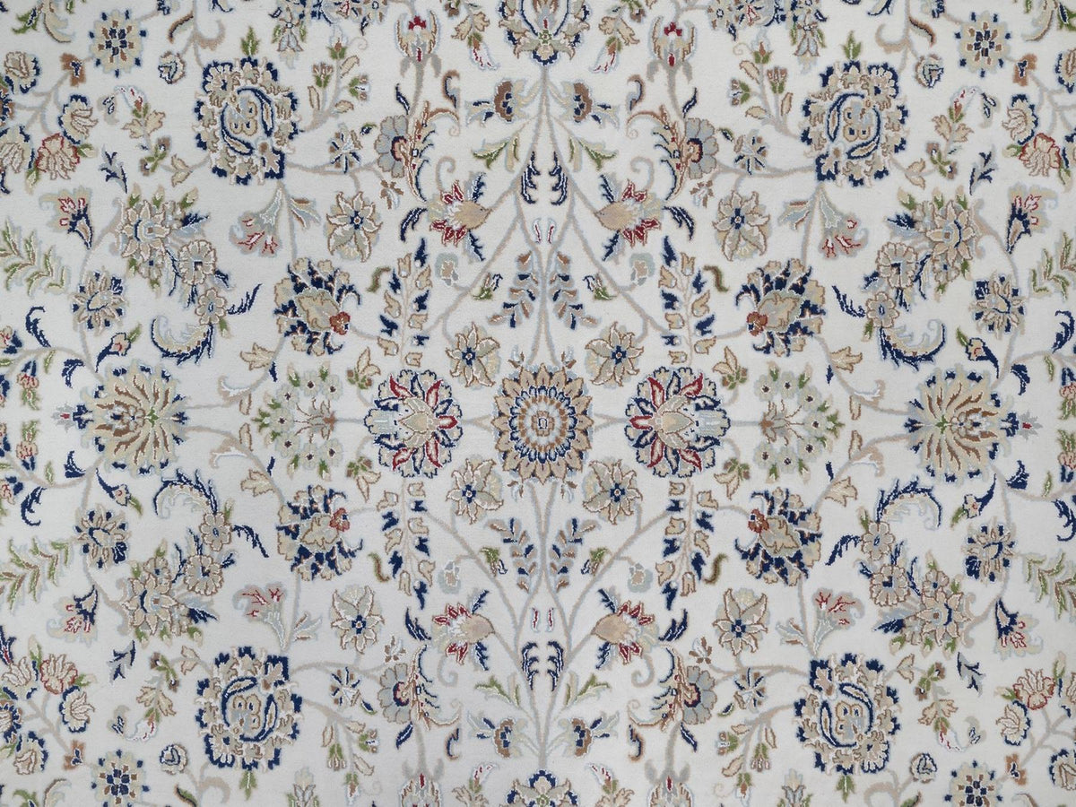 Nain Fine Oriental hand-knotted wool/silk rug in Ivory & Midnight Blue, 9'11" x 14'3" — SKU O091644 (view 8)