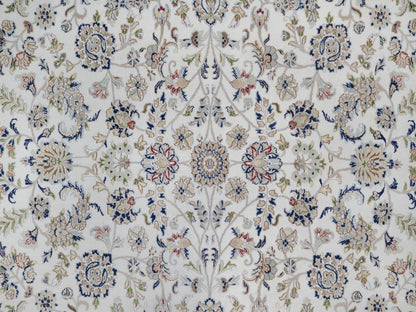 Nain Fine Oriental hand-knotted wool/silk rug in Ivory & Midnight Blue, 9'11" x 14'3" — SKU O091644 (view 8)