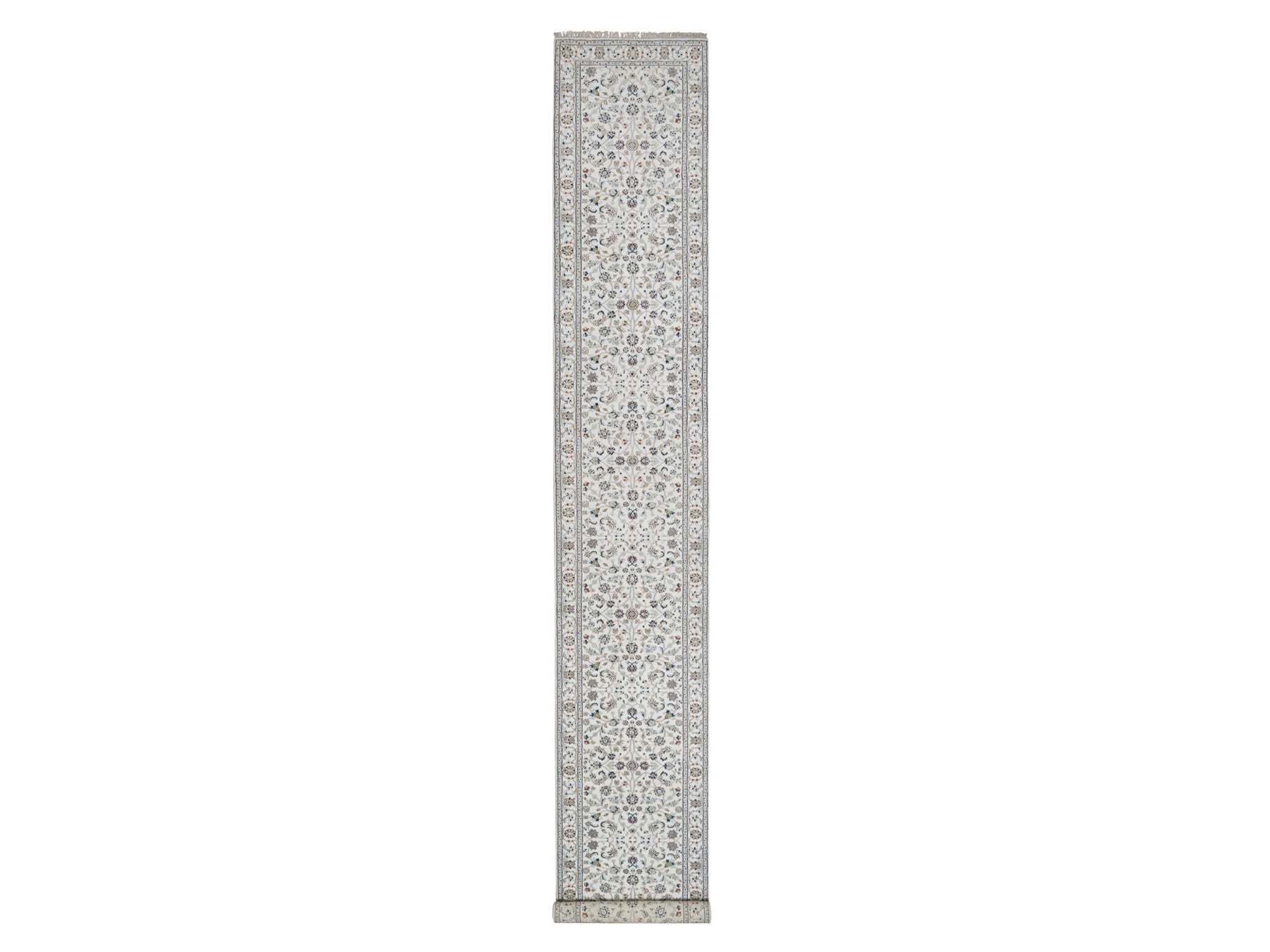 Nain Fine Oriental hand-knotted wool/silk runner in Ivory, 2'9" x 18' — SKU O091647