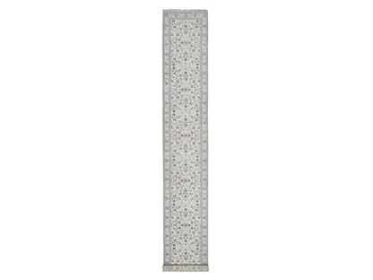 Nain Fine Oriental hand-knotted wool/silk runner in Ivory, 2'9" x 18' — SKU O091647