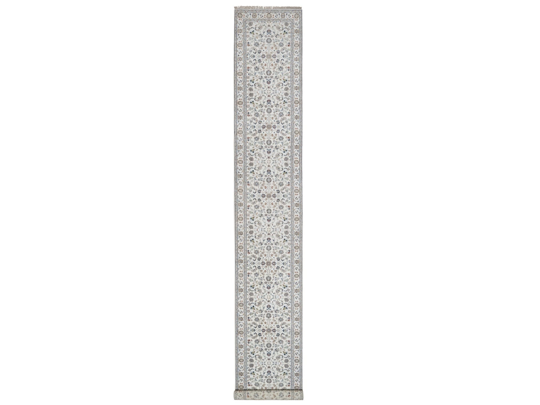 Nain Fine Oriental hand-knotted wool/silk runner in Ivory, 2'9" x 17'11" — SKU O091648