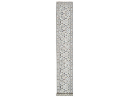 Nain Fine Oriental hand-knotted wool/silk runner in Ivory, 2'9" x 17'11" — SKU O091648