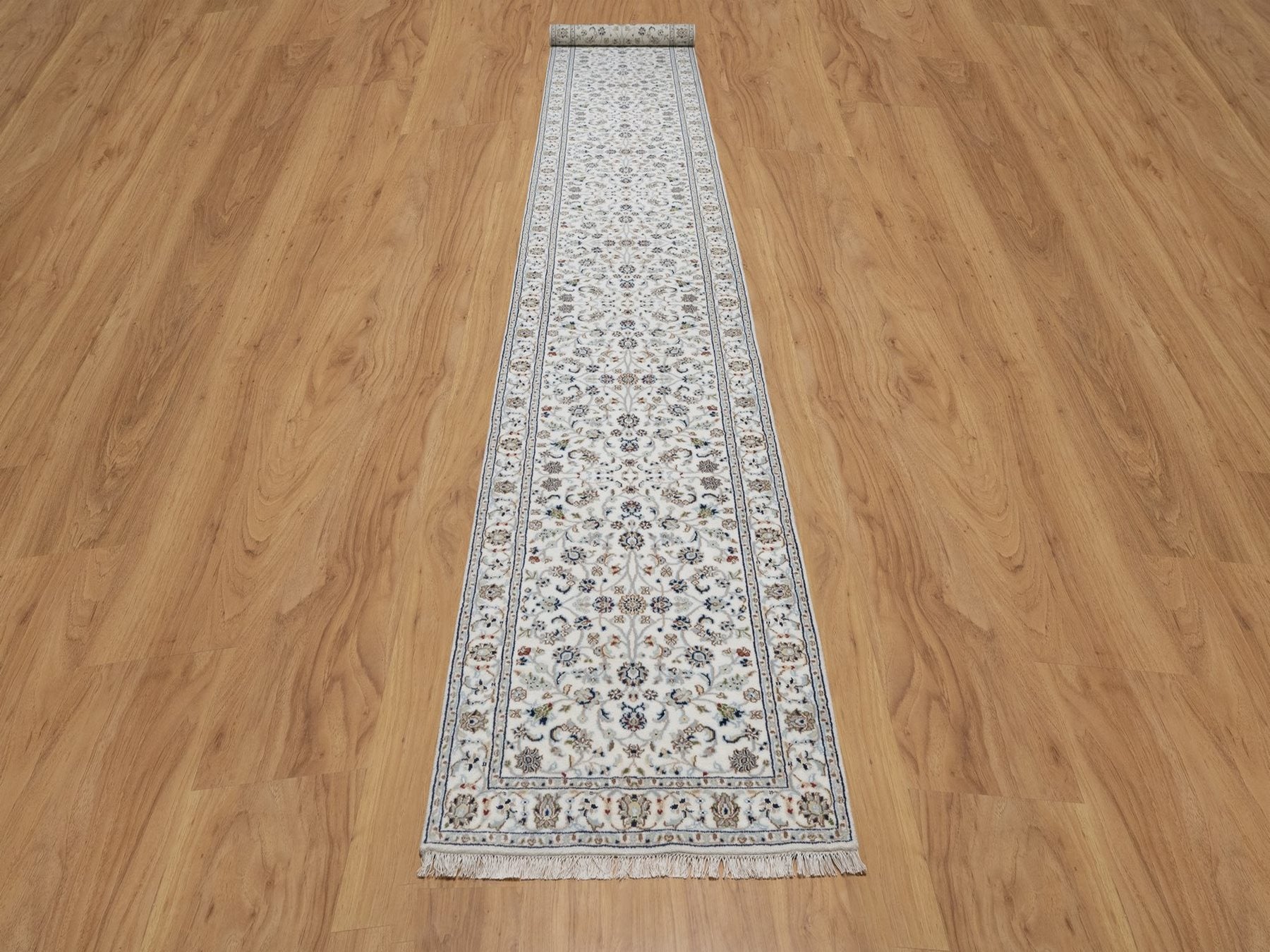 Nain Fine Oriental hand-knotted wool/silk runner in Ivory, 2'9" x 17'11" — SKU O091648 (view 2)