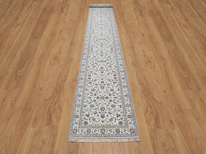 Nain Fine Oriental hand-knotted wool/silk runner in Ivory, 2'9" x 17'11" — SKU O091648 (view 2)
