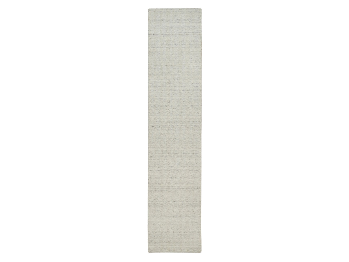 Modern / Contemporary hand-knotted wool runner in Ivory, 2'7" x 12' — SKU O091668