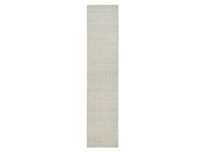 Modern / Contemporary hand-knotted wool runner in Ivory, 2'7" x 12' — SKU O091668
