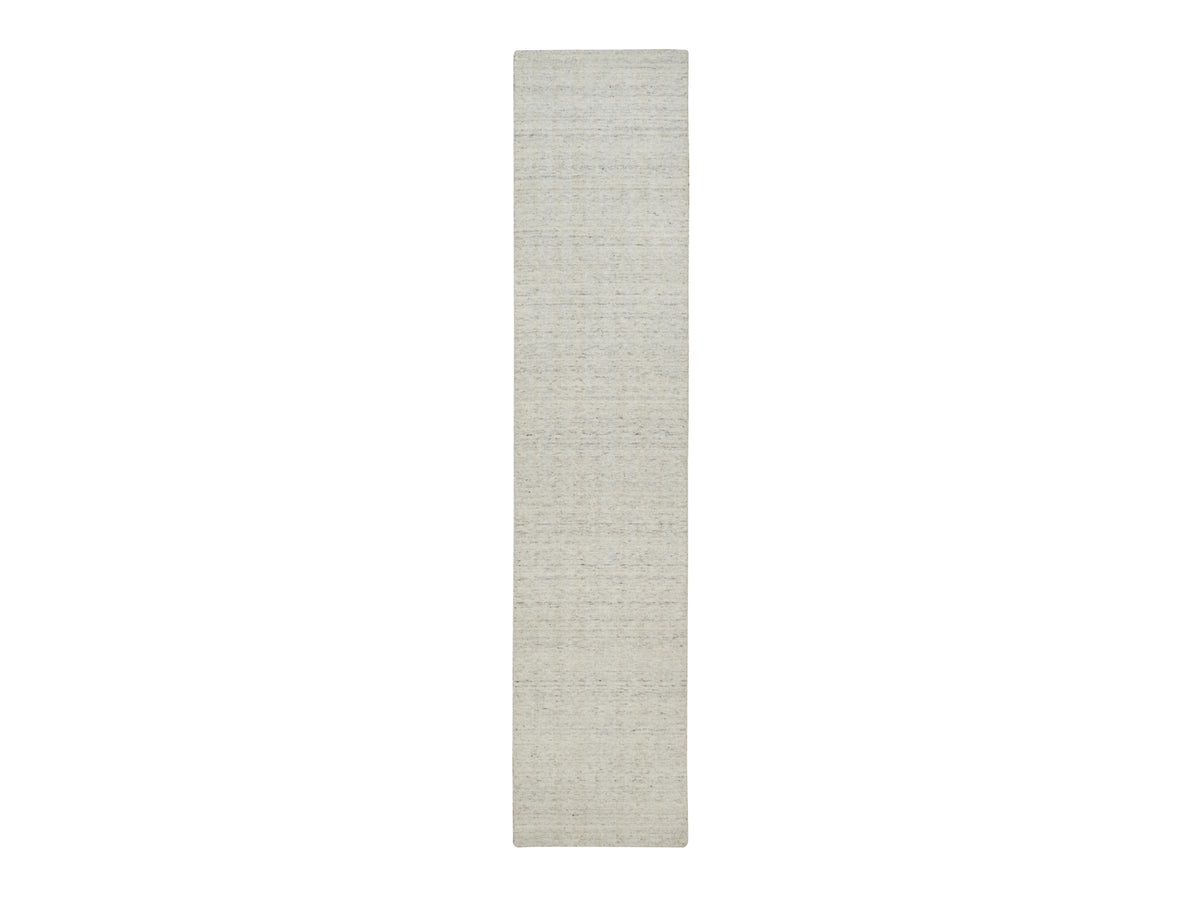 Modern / Contemporary hand-knotted wool runner in Ivory, 2'6" x 12' — SKU O091669