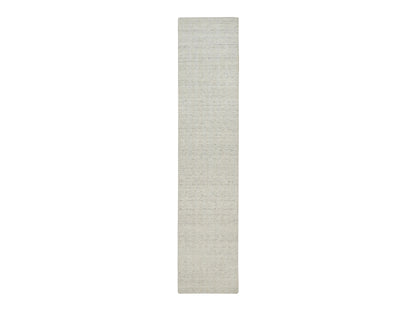 Modern / Contemporary hand-knotted wool runner in Ivory, 2'6" x 12' — SKU O091669