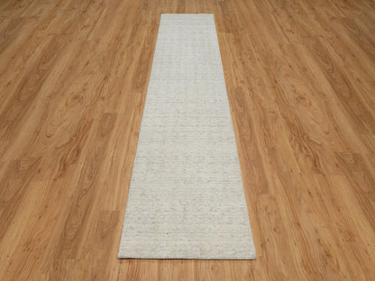 Modern / Contemporary hand-knotted wool runner in Ivory, 2'6" x 12' — SKU O091669 (view 2)
