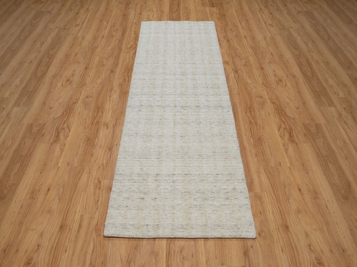 Modern / Contemporary hand-knotted wool runner in Ivory, 2'8" x 8' — SKU O091672 (view 2)