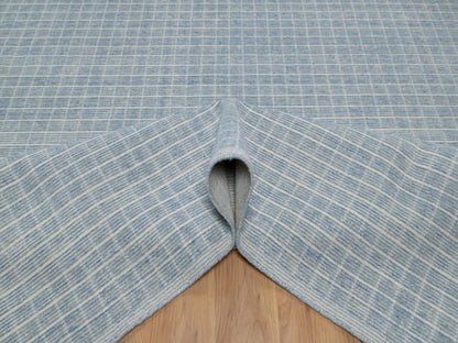 Blue 10'0" x 13'11" Modern and Contemporary Handloom Wool Rug - Sku: O091689