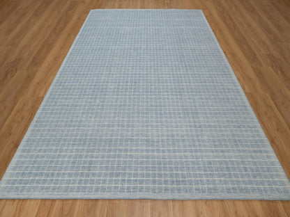 Blue 9'0" x 12'0" Modern and Contemporary Handloom Wool Rug - Sku: O091690