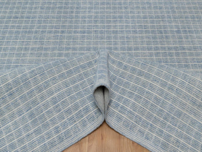Blue 9'0" x 12'0" Modern and Contemporary Handloom Wool Rug - Sku: O091690