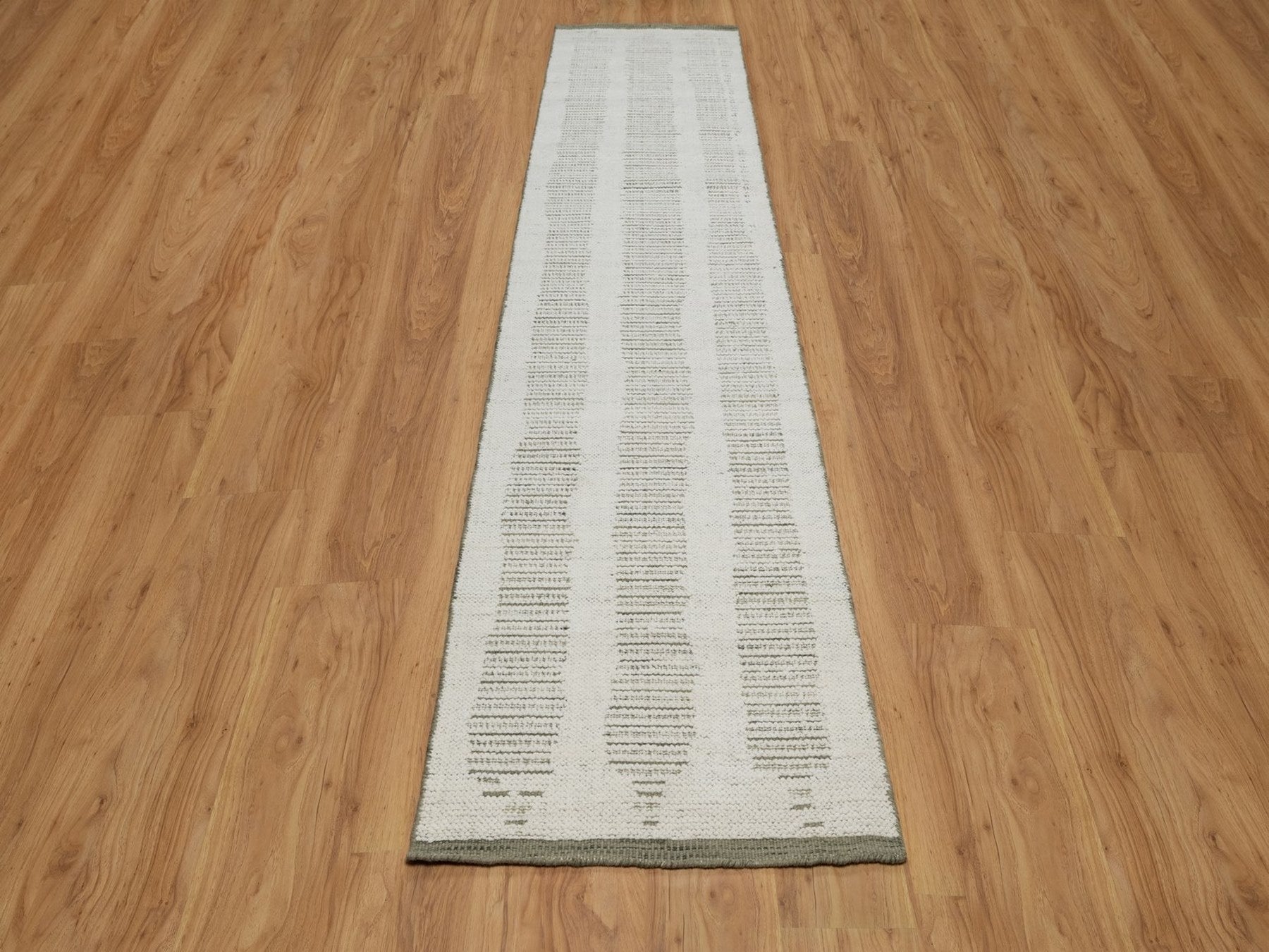 Ivory 2'6" x 11'10" Modern and Contemporary Hand woven Wool Rug - Sku: O091725
