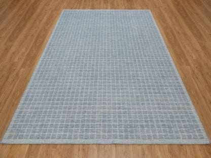 Blue 7'11" x 10'0" Modern and Contemporary Handloom Wool Rug - Sku: O091756