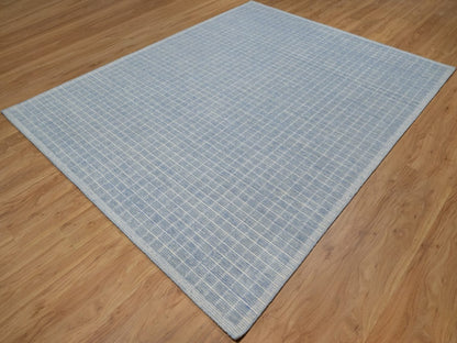 Blue 8'1" x 10'0" Modern and Contemporary Handloom Wool Rug - Sku: O091757