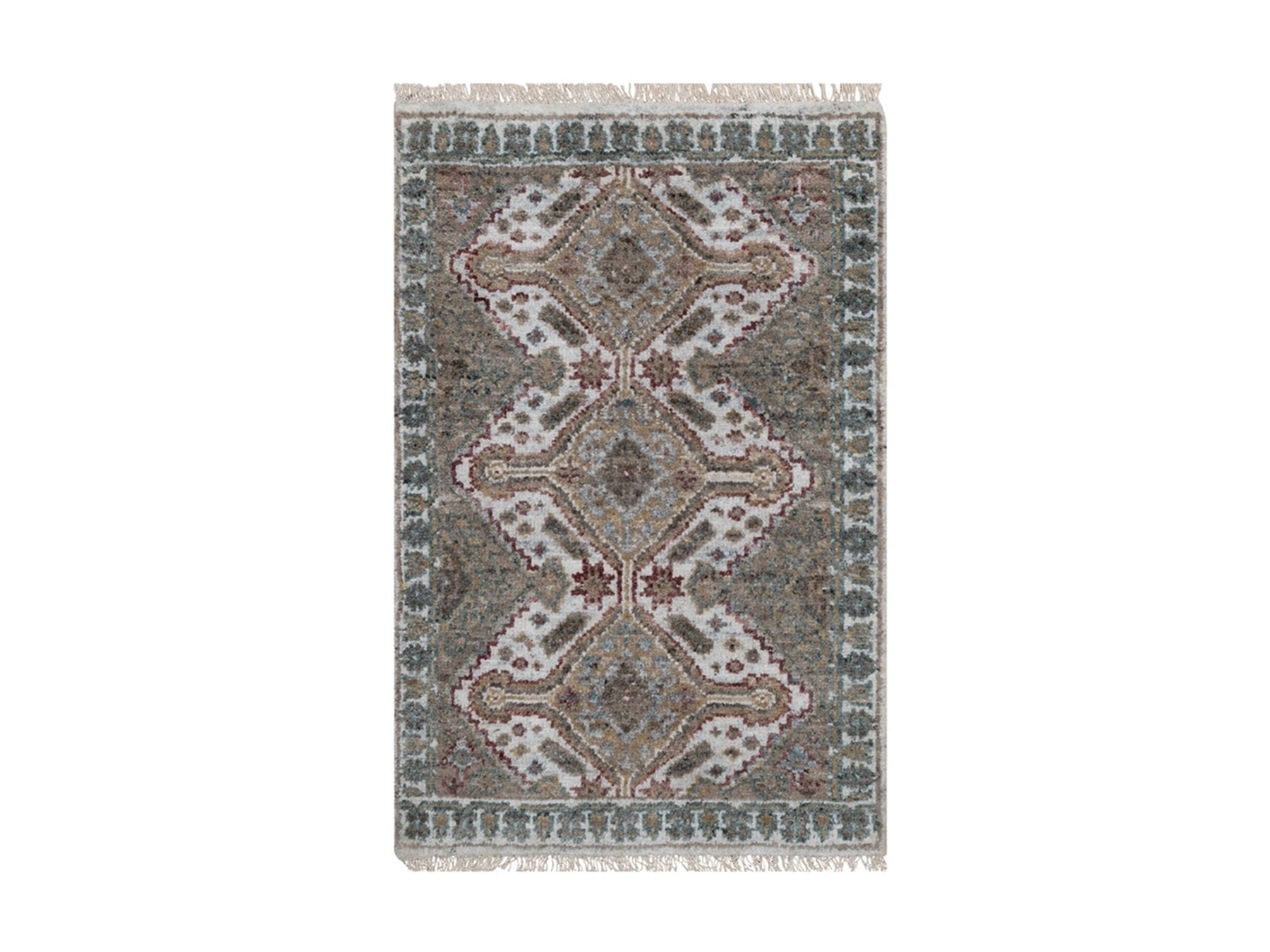Ivory 1'11" x 3'0" Tribal & Geometric Hand knotted Wool Rug - Sku: O091765