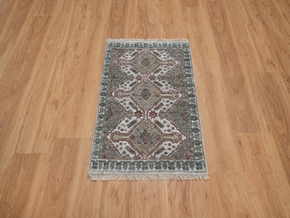 Shiraz Tribal & Geometric hand-knotted wool rug in Ivory, 1'11" x 3' — SKU O091765 (view 2)