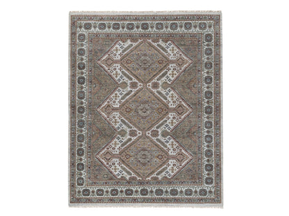 Ivory 7'11" x 10'0" Tribal & Geometric Hand knotted Wool Rug - Sku: O091771