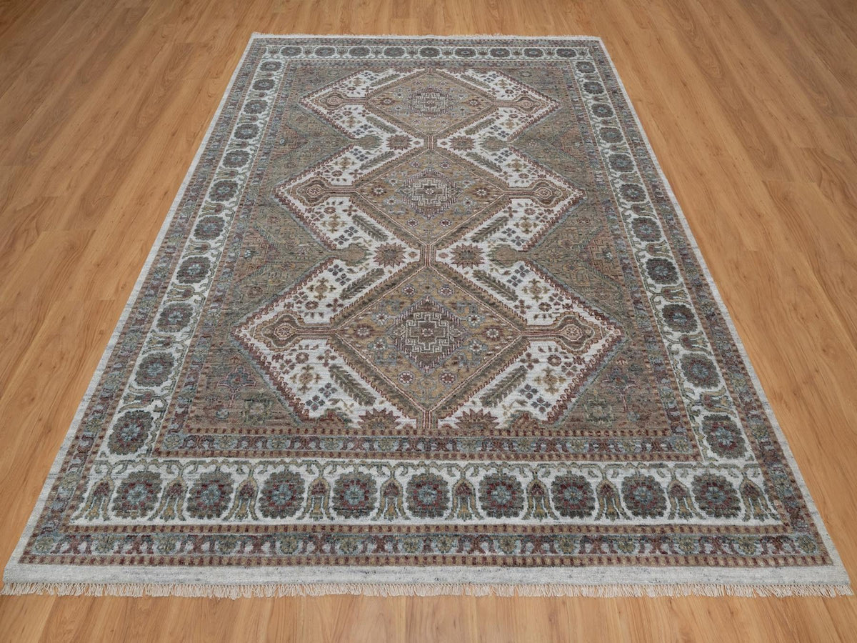 Shiraz Tribal & Geometric hand-knotted wool rug in Ivory, 7'11" x 10' — SKU O091771 (view 2)