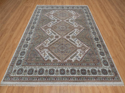 Shiraz Tribal & Geometric hand-knotted wool rug in Ivory, 7'11" x 10' — SKU O091771 (view 2)