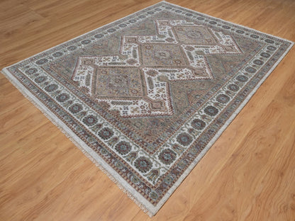 Shiraz Tribal & Geometric hand-knotted wool rug in Ivory, 7'11" x 10' — SKU O091771 (view 3)
