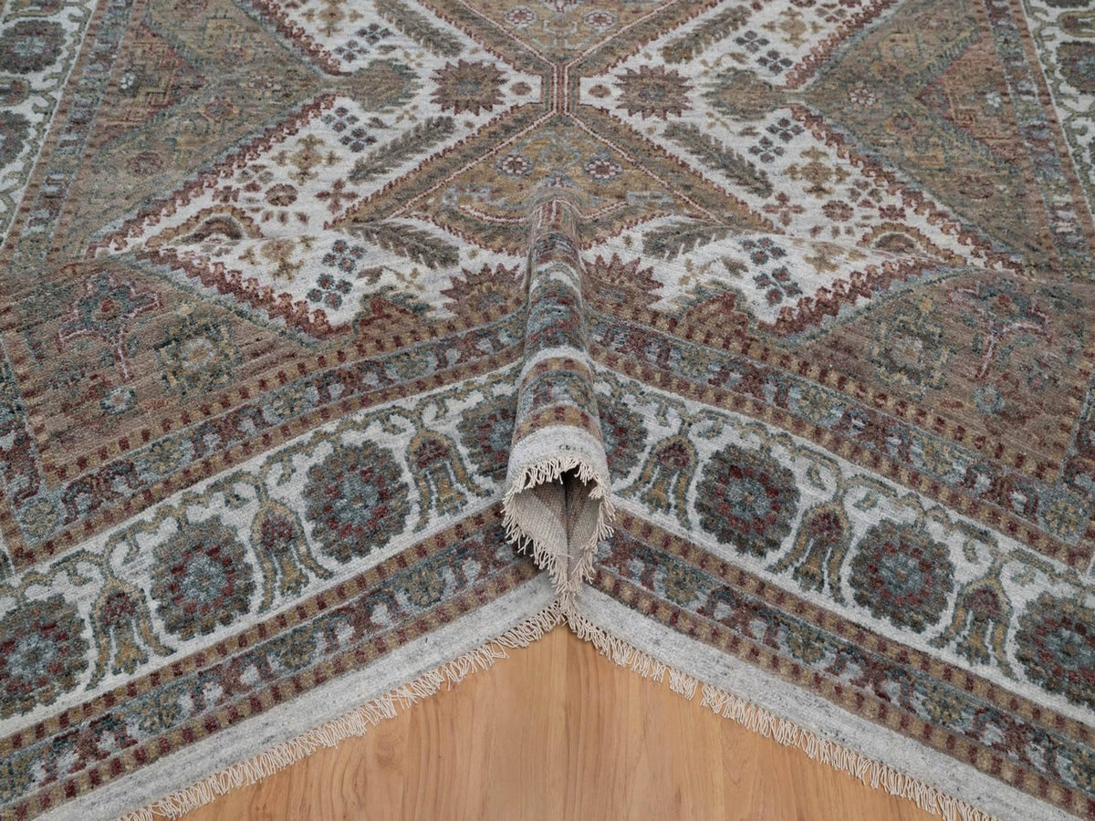 Shiraz Tribal & Geometric hand-knotted wool rug in Ivory, 7'11" x 10' — SKU O091771 (view 5)