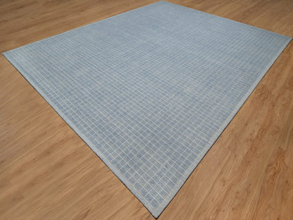 Blue 12'0" x 14'11" Modern and Contemporary Handloom Wool Rug - Sku: O091778