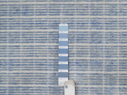 Blue 12'0" x 14'11" Modern and Contemporary Handloom Wool Rug - Sku: O091778