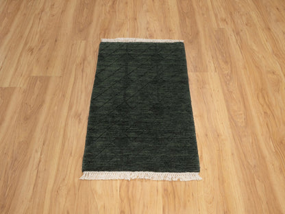 Green 1'11" x 2'9" Modern and Contemporary Handloom Wool Rug - Sku: O091780