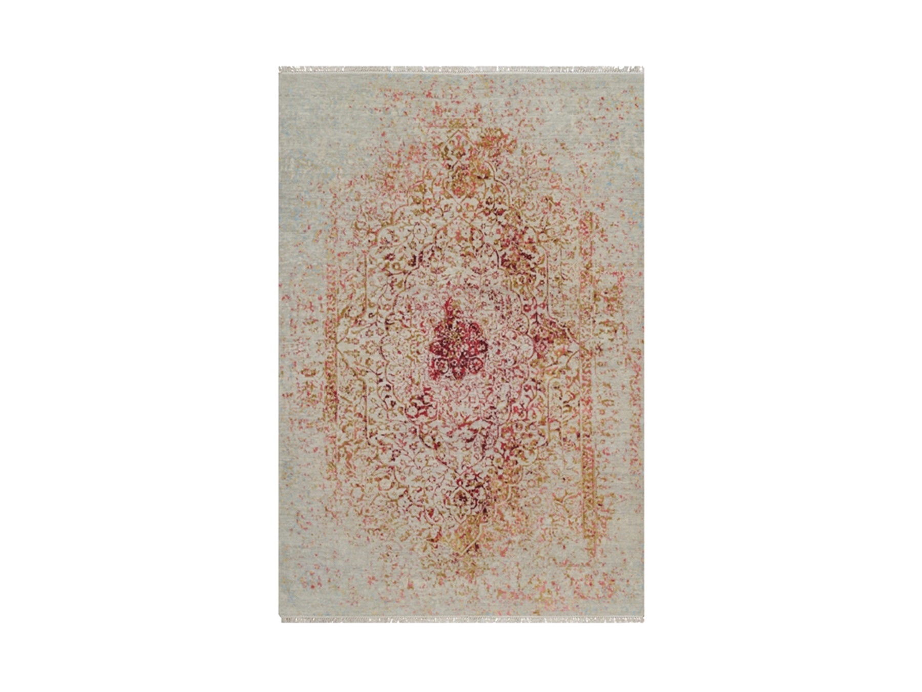Modern / Contemporary hand-knotted wool/silk rug in Pink, 6'1" x 9'1" — SKU O091783