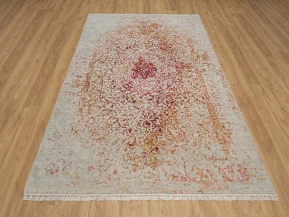 Modern / Contemporary hand-knotted wool/silk rug in Pink, 6'1" x 9'1" — SKU O091783 (view 2)