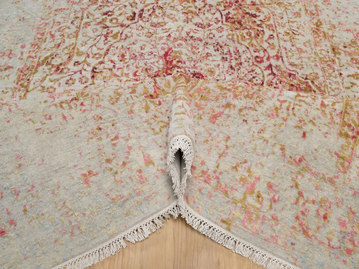 Modern / Contemporary hand-knotted wool/silk rug in Pink, 6'1" x 9'1" — SKU O091783 (view 5)