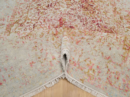 Modern / Contemporary hand-knotted wool/silk rug in Pink, 6'1" x 9'1" — SKU O091783 (view 5)