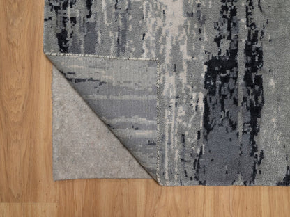 Modern / Contemporary hand-knotted wool/silk runner in Ivory, 2'8" x 23'10" — SKU O091784 (view 3)