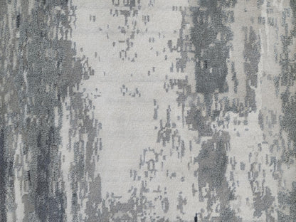 Modern / Contemporary hand-knotted wool/silk runner in Ivory, 2'8" x 23'10" — SKU O091784 (view 5)