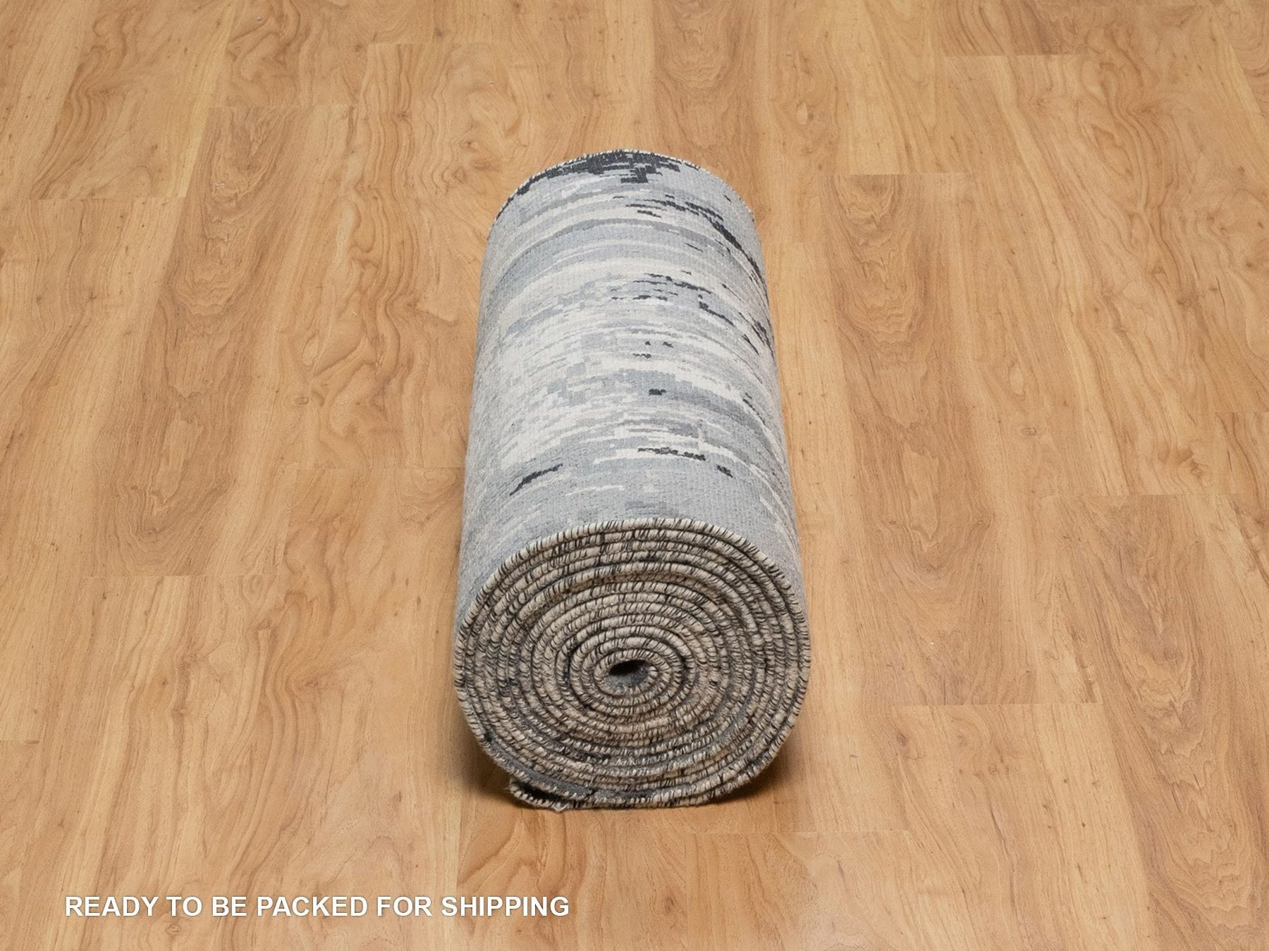 Modern / Contemporary hand-knotted wool/silk runner in Ivory, 2'8" x 23'10" — SKU O091784 (view 6)