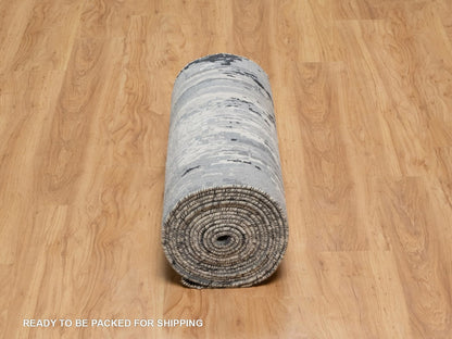 Modern / Contemporary hand-knotted wool/silk runner in Ivory, 2'8" x 23'10" — SKU O091784 (view 6)