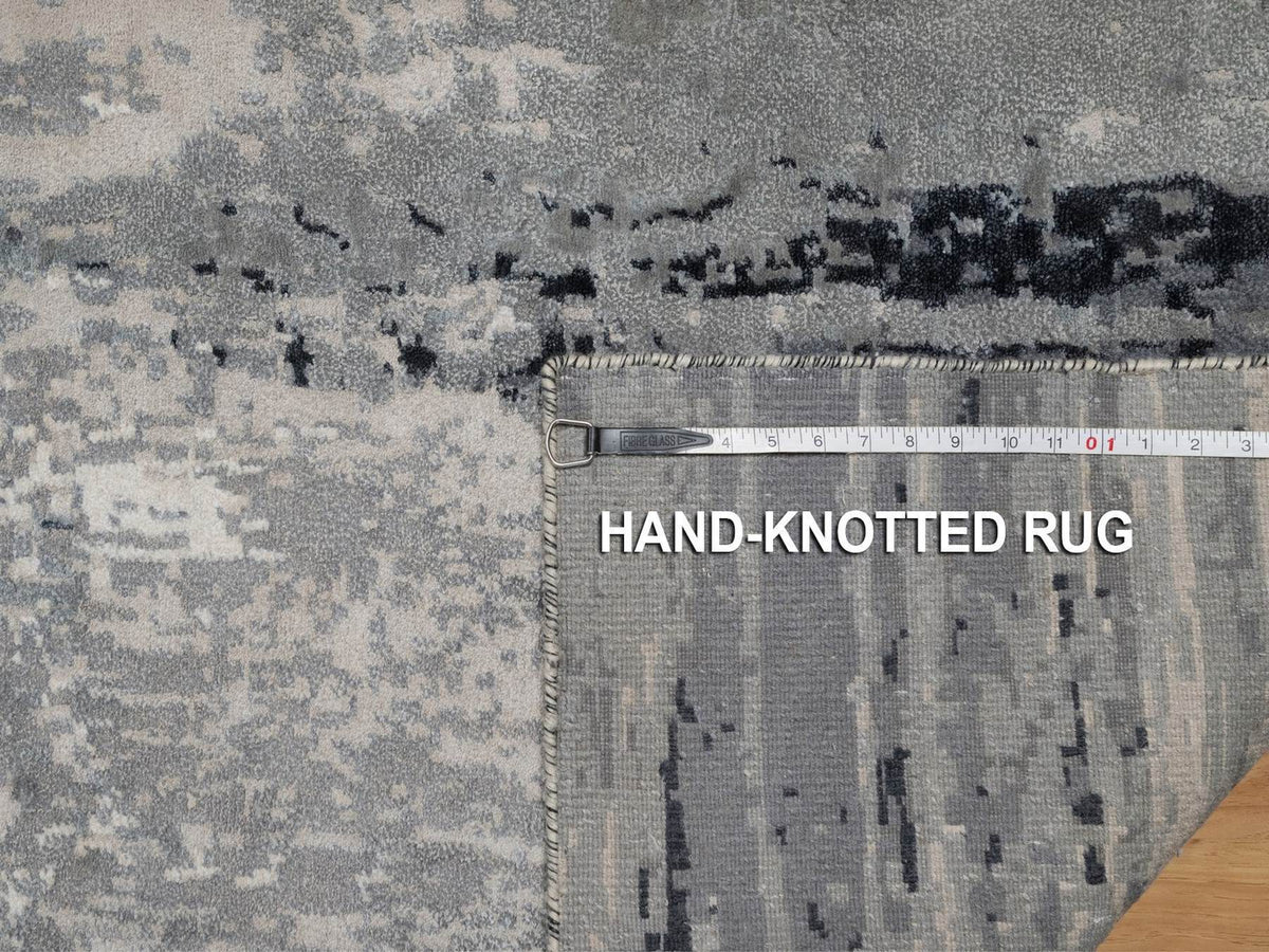 Modern / Contemporary hand-knotted wool/silk runner in Ivory, 2'8" x 23'10" — SKU O091784 (view 8)