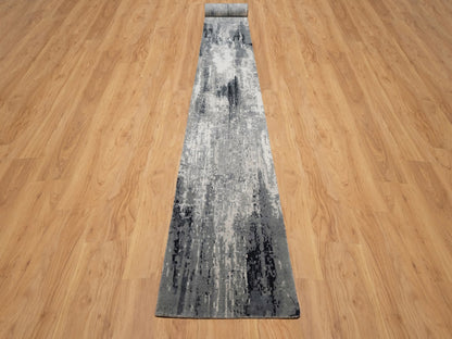 Modern / Contemporary hand-knotted wool/silk runner in Ivory, 2'7" x 26' — SKU O091785 (view 2)