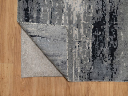 Modern / Contemporary hand-knotted wool/silk runner in Ivory, 2'7" x 26' — SKU O091785 (view 3)