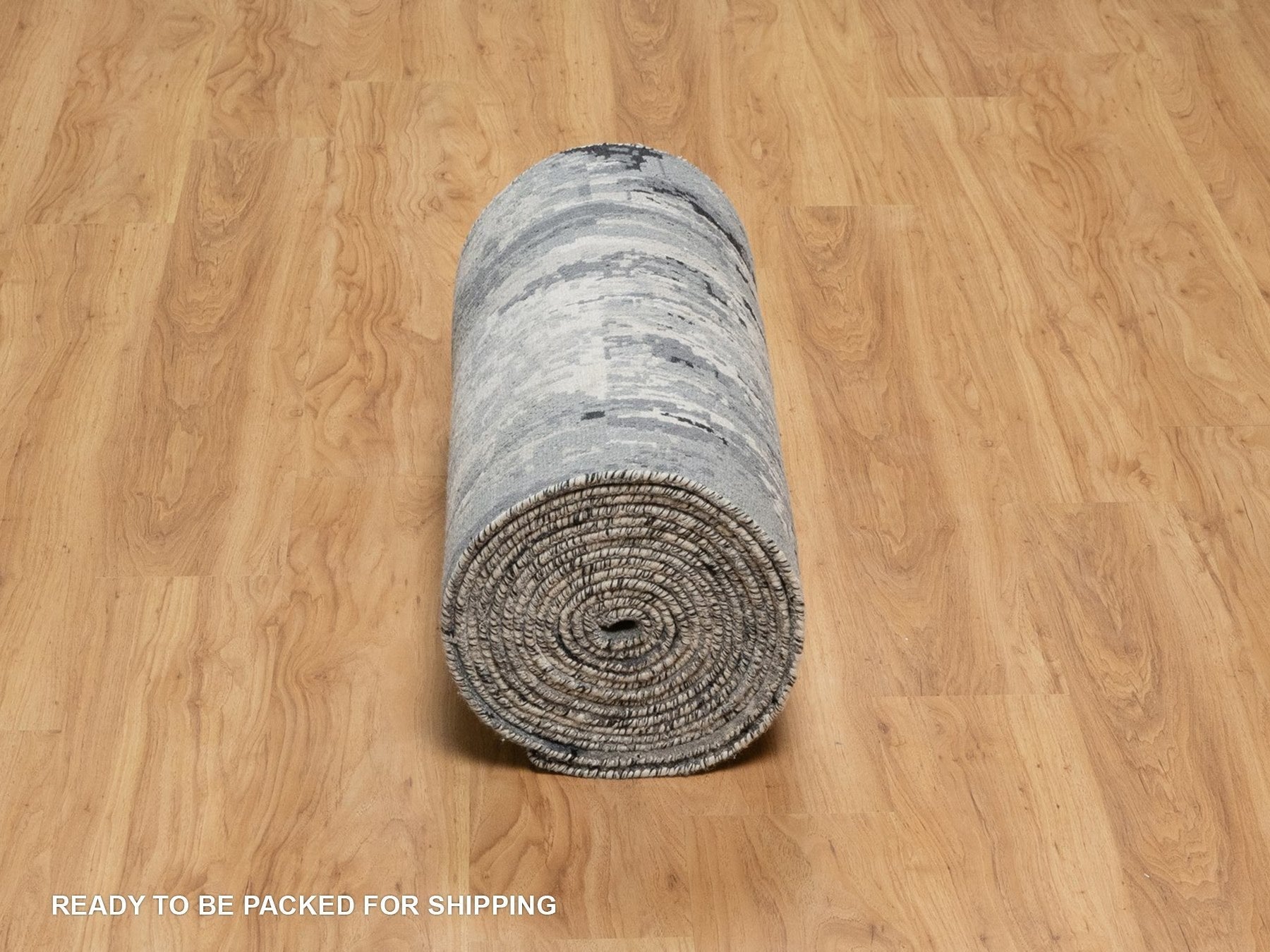 Modern / Contemporary hand-knotted wool/silk runner in Ivory, 2'7" x 26' — SKU O091785 (view 6)