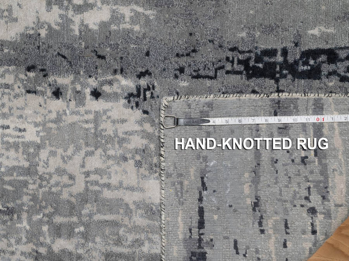 Modern / Contemporary hand-knotted wool/silk runner in Ivory, 2'7" x 26' — SKU O091785 (view 8)