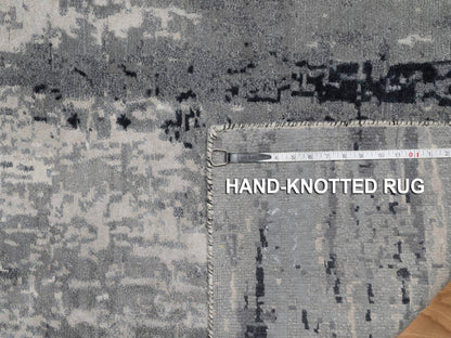 Modern / Contemporary hand-knotted wool/silk runner in Ivory, 2'7" x 26' — SKU O091785 (view 8)